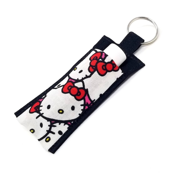 Chapstick Holder Keychain, Lip Balm Holder, Chapstick Holder, Lip Balm Keychain, Lip Balm Case, Kitties and Hair Bows Lip Balm Holder, Kitty