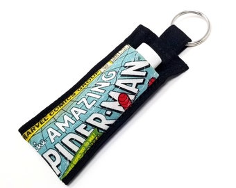 Chapstick Holder Keychain, Lip Balm Holder, Chapstick Holder, Lip Balm Keychain, Fabric Chapstick Holder, Fabric Lip Balm Case, Marvel Comic