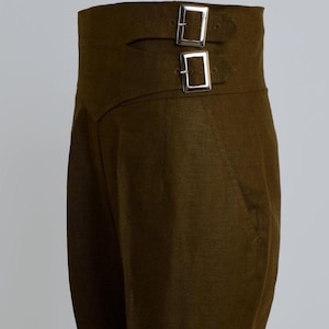 Men&#39;s Bespoke Brown Gurkha Pant Adjustable Buckle Closure Front Pleated Pant Business Dress Pants Formal Pants Gift For Him Work Attire