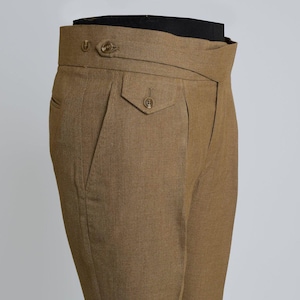 Men&#39;s Customized Brown Cotton Gurkha Style Men&#39;s Trouser Pant with Adjustable Button Formal Trousers Semi Formal Pants Wedding Dress Pants