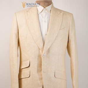 Men Customized Beige Linen Blazer Single Breasted Blazer Western Wedding Cocktail Attire Prom Party Outfits Men Summer Beach Wedding Blazers