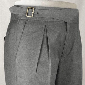 Men&#39;s Customized Grey Gurkha Pant Adjustable Buckle Front Pleated Pant Business Office Formal Pant Business Pants Formal Dress Attire