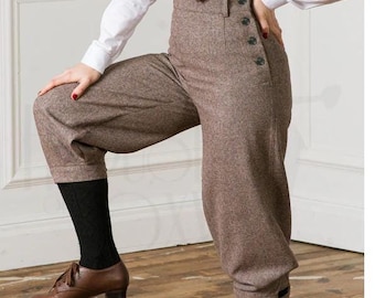 Unisex Men Women Customized Wool Victorian Pant Historical Regency Fashion Breeches 19th Century Vintage High Waist Fall Front Trousers