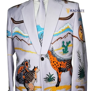 Men Lilac Cotton Custom 2Pc Western Pantsuit Eagle Embroidered Western Wedding Cocktail Suit Groomsmen & Groom Outfits Gifts Cocktail Attire