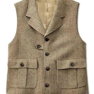 Men’s Herringbone Wool Vest Winter Formal Coat Semi-Formal Business & Cocktail Outfit