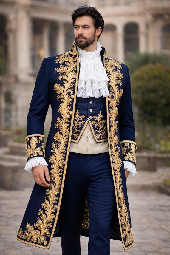 Men’s Rococo Blue Victorian Suit Customized 3Pc Embroidered 18th Century Venetian Carnival Costume