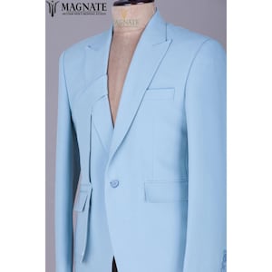 Men&#39;s Blue Bespoke 2Pc Suits Wedding Groom&#39;s Suit Groomsmen Cocktail Attire Men&#39;s Formal Suits Business Meeting Attire Semi Formal Suits
