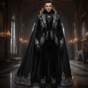 Men's Black Customize 4Pc Suit Spyder Embroidered Halloween Wedding Groom's Suit Cocktail Attire