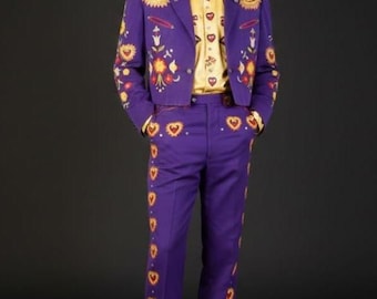 Men Country Western Purple Embroidered 2 Piece Suit For Wedding Country Concert Cowboy Style