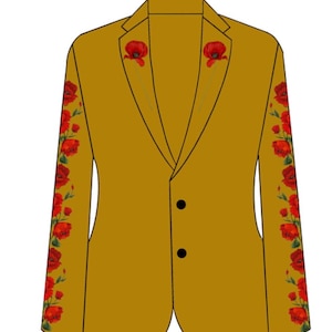 Men&#39;s Cowboy Yellow 2 Piece Floral Embroidered Country Western Suits Groom & Groomsmen&#39;s Wedding Suits Cocktail Attire Prom Party Outfits
