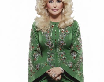 Traje verde personalizado Dolly Parton con diamantes de imitación para mujer, atuendo para escenario y evento.