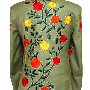 Men Green Customized 3Pc Multi Floral Embroidered Country Western Suits Cowboy Outfits Western Style Outfit Cocktail Attire Vintage Men Suit