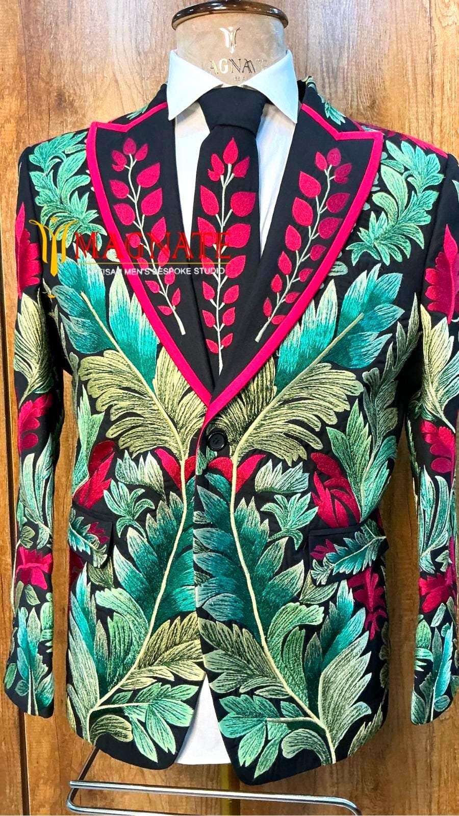 Men's Black Customized Floral Embroidered Western Blazer Wedding Groom's Attire Men's Cocktail Attire Prom Outfits Groomsmen Country Attire
