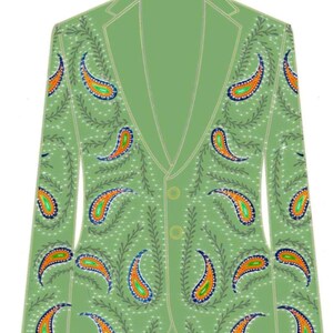 Grooms Custom Palm Green Suits Paisley Embroidery Country Western Style 2Pc Embroidered Suit for Wedding Cocktail Attire Prom Party Outfits
