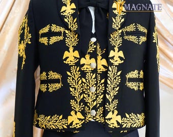 メンズ ブラック マリアッチ スーツ – カスタム刺繍 3ピース チャロ