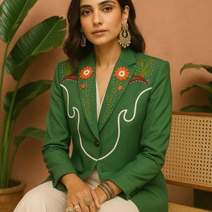 Customized Green 2Pc Suit Crocodile Embroidered Contrast Piping Cocktail Attire Groom&#39;s Suit Country Western Suit Cowboy Wedding Outfit