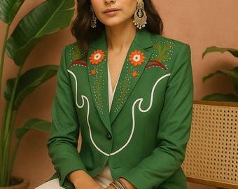Men Customized Green 2Pc Suit Crocodile Embroidered Contrast Piping Cocktail Attire Groom's Suit