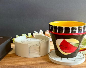 Mosaic Coaster Set with Holder: Eco-Friendly Plastic, Cork Bottoms