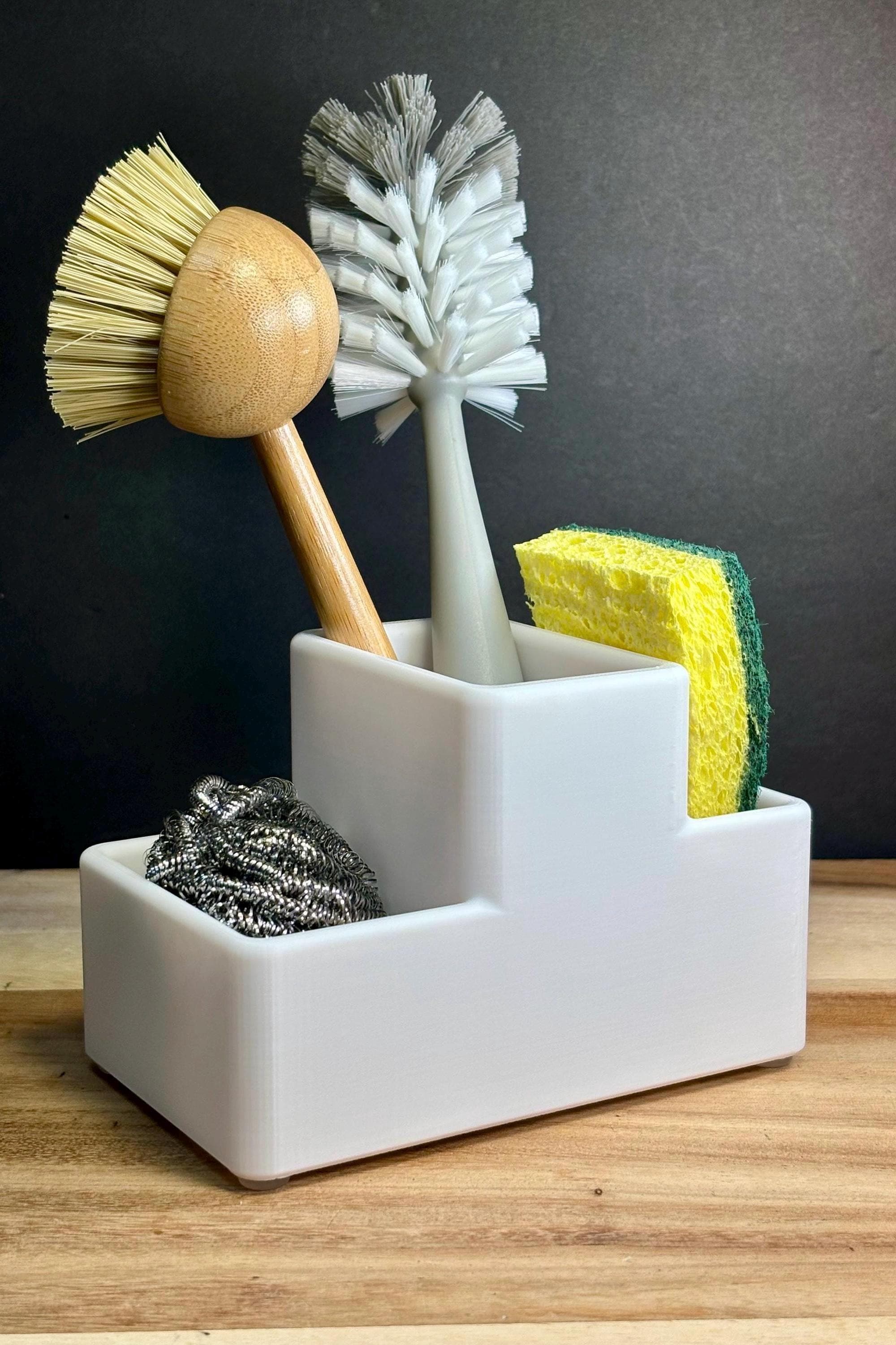 Minimalist Kitchen Sink Caddy: Plant-Based Plastic Sponge and Brush Organizer
