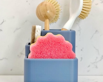 Self-Draining Sink Caddy with Drain Spout | Sponge & Brush Organizer