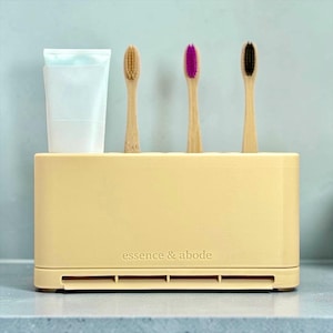 Modern Toothbrush & Toothpaste Organizer | Self-Draining Bathroom Caddy with Removable Tray | Plant-Based Plastic