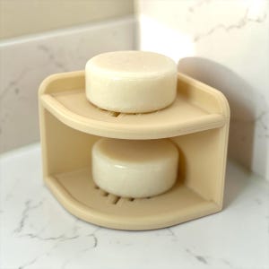 Solid Shampoo and Conditioner 2-Bar Corner Shelf: Plant-based Plastic Draining Soap Dish