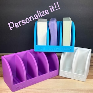Family Soap Tray, Suction Cup Multi Bar Soap Holder, Housewarming, Draining Soap Dish w/ Customizable Labels Made from Plant-Based Plastic