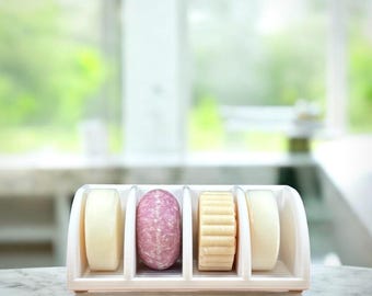 Solid Shampoo Bar Organizer | 4-Bar Self-Draining Shower Storage with Labels