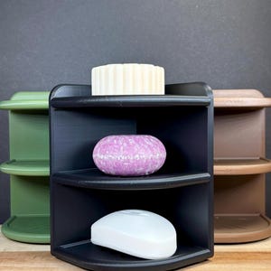 3-Tier Solid Shampoo & Conditioner Holder: Plant-Based Plastic Corner Tower