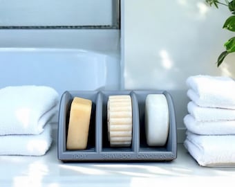 Minimalist Plant-Based Plastic Shampoo Bar Holder, 3 Bar Draining Soap Dish