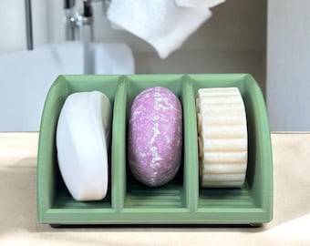 Solid Shampoo Holder, Minimalist Design 3 Bar Holder, Gift for Mom, Matte Finish Draining Soap Dish Made from Plant-based Plastic