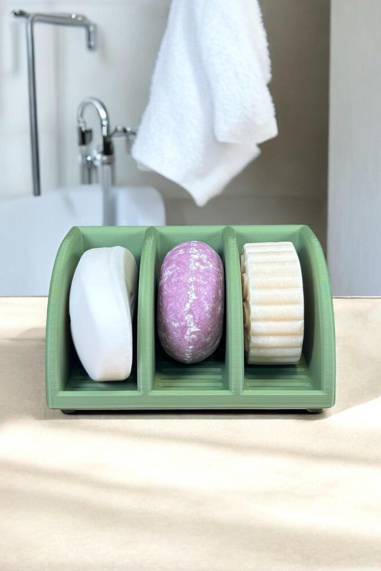 Solid Shampoo Holder, Minimalist Design 3 Bar Holder, Gift for Mom, Matte Finish Draining Soap Dish Made from Plant-based Plastic
