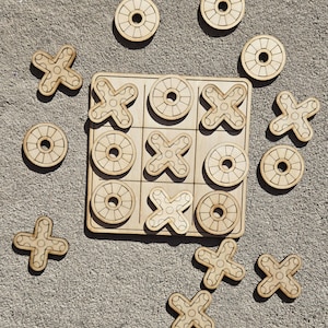 Handmade Wooden Tic Tac Toe Game  Laser Cut Rustic Board Game