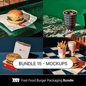 Fast Food Burger and Fries Packaging mockup in a realistic scene with editable PSD layers, perfect for branding design