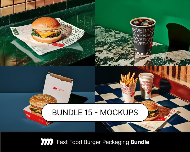 Fast Food Burger and Fries Packaging mockup in a realistic scene with editable PSD layers, perfect for branding design
