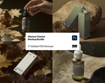 17 Mockups BUNDLE Essential Oil Aesthetic Mockup for Branding | High Res 4000px PSD | Realistic Skincare Mockups | Smart Layers