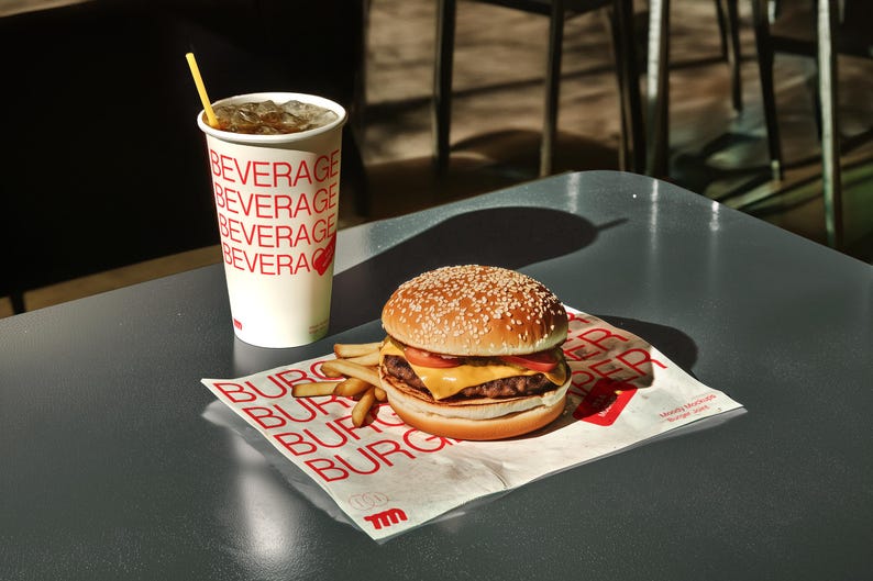 Fast Food Burger and Fries Packaging mockup in a realistic scene with editable PSD layers, perfect for branding design
