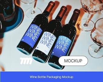 Maqueta de diseño de empaque de botella de marca de vino estética / Alta resolución 4000 px PSD / Maqueta de diseño de botella de vino realista / En capas