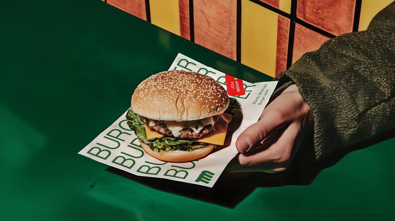 Fast Food Burger and Fries Packaging mockup in a realistic scene with editable PSD layers, perfect for branding design