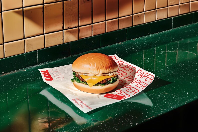 Fast Food Burger and Fries Packaging mockup in a realistic scene with editable PSD layers, perfect for branding design