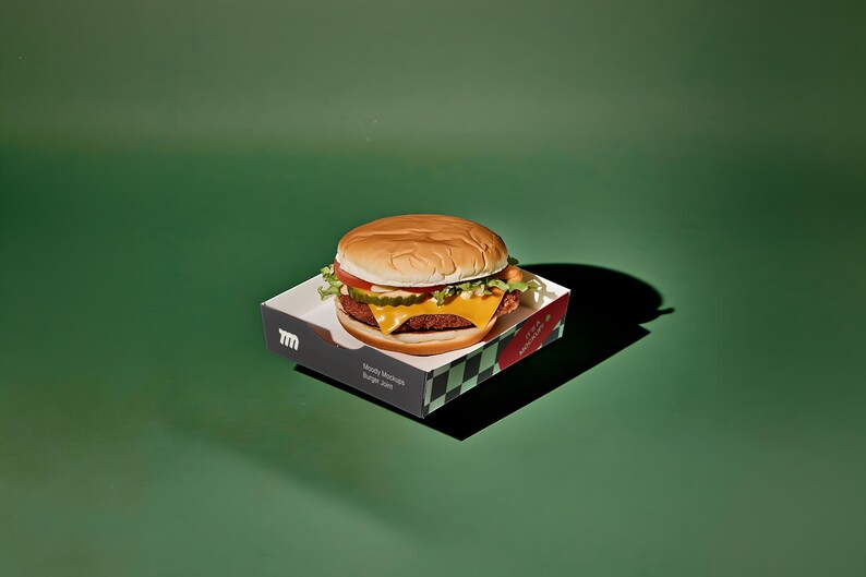 Fast Food Burger and Fries Packaging mockup in a realistic scene with editable PSD layers, perfect for branding design
