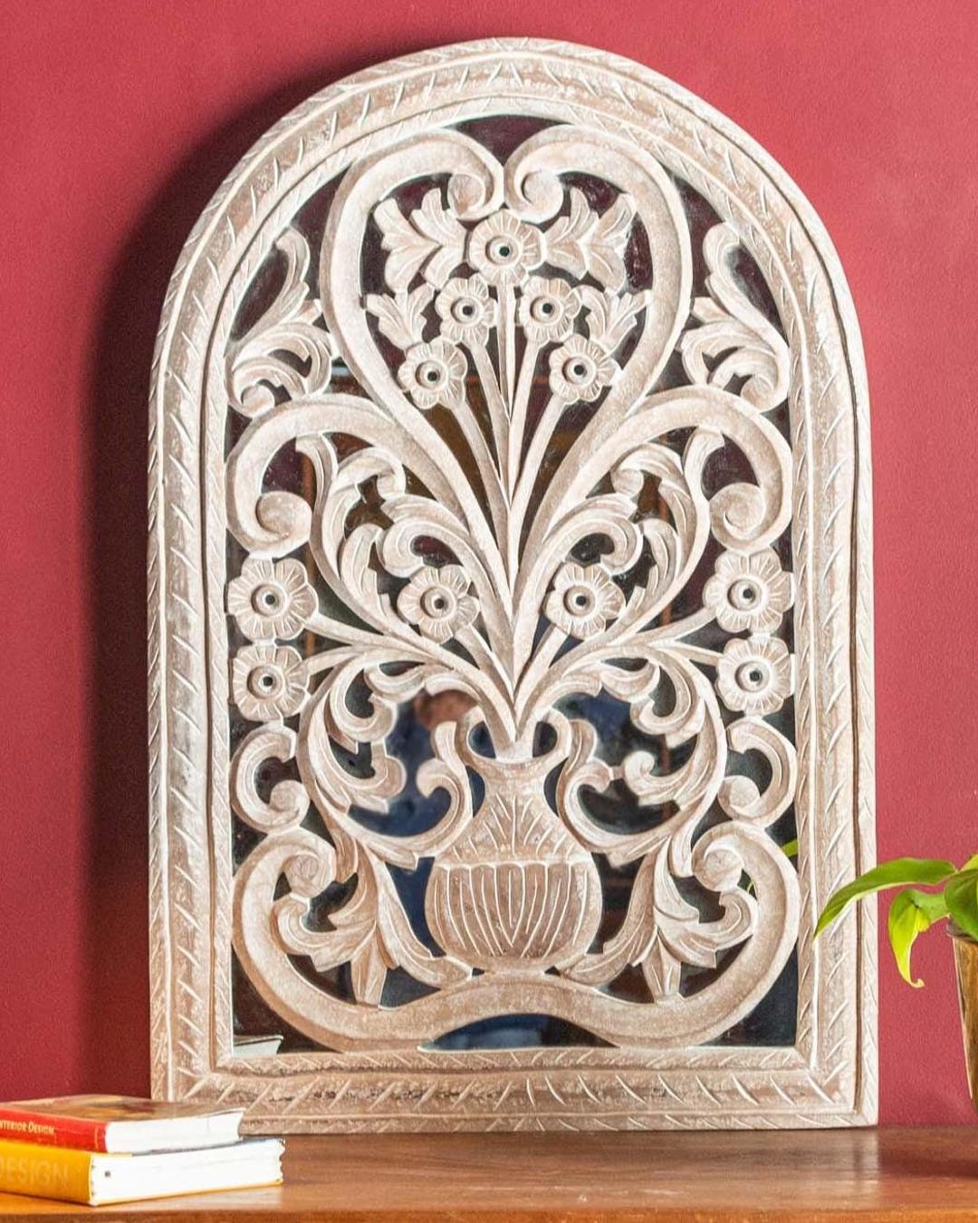 Indian Wood Hand Carved Wall Panel / Floral Wall Panel - Etsy