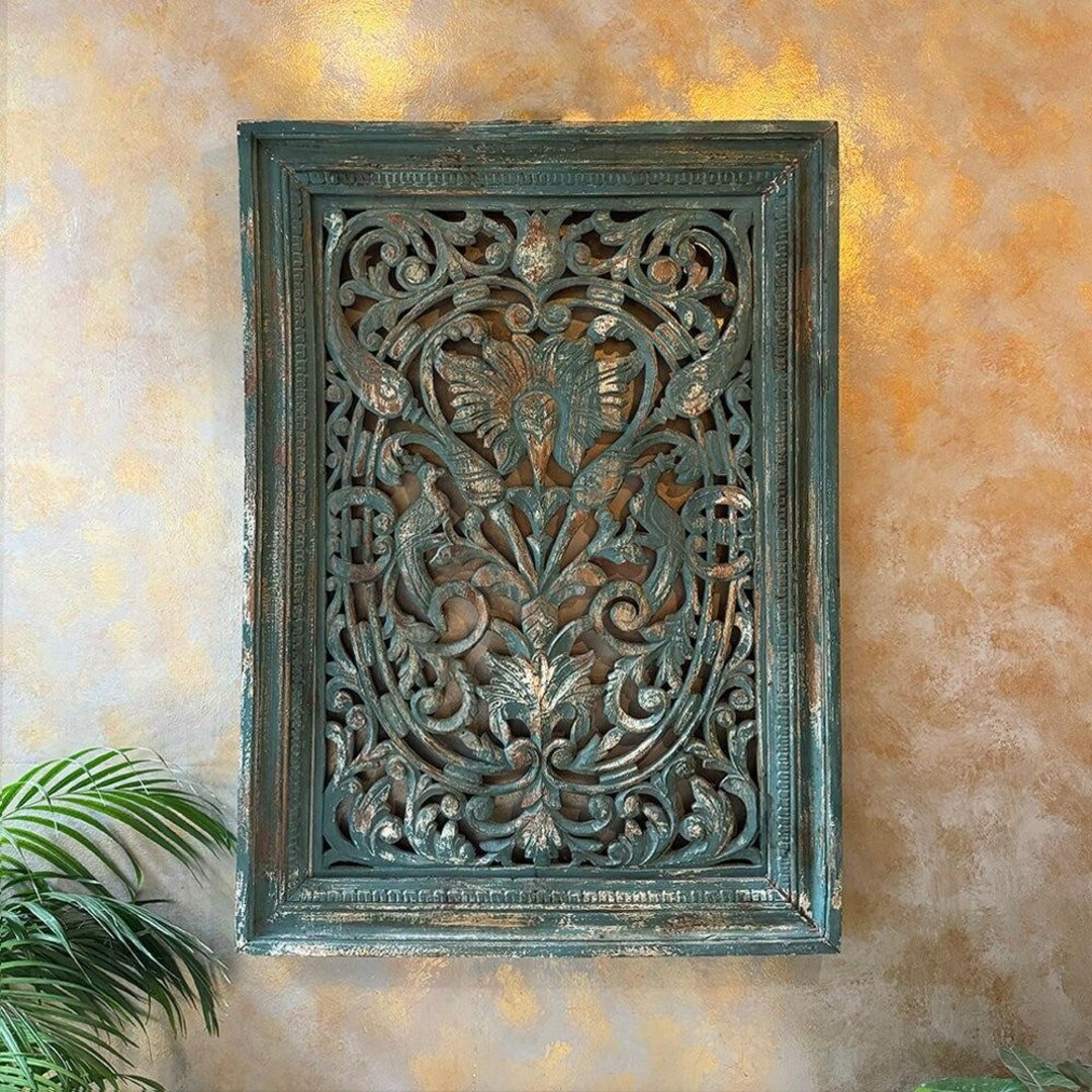 Indian Wood Hand Carved Wall Panel / Floral Wall Panel - Etsy
