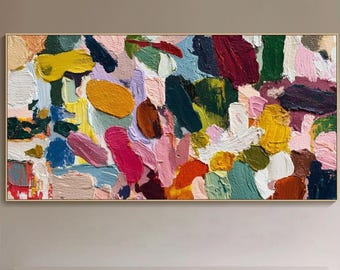 Colorful Abstract 3D Oil Painting Modern Impasto Wall Art Large Textured Contemporary Bold Wall Art Vibrant Horizontal Art Living Room Decor