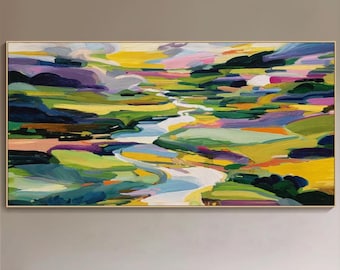 Colorful Abstract 3D Oil Painting Modern Impasto Wall Art Large Textured Contemporary Bold Wall Art Vibrant Horizontal Art Living Room Decor
