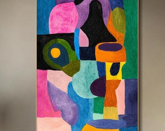 3D Geometric Textured Wall Art Original Colorful Painting On Canvas Bold Contemporary Painting Vibrant Abstract Art Large Living Room Art
