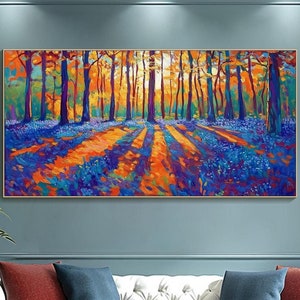 3D Autumn Textured Wall Art Colorful Forest Painting on Canvas Impressionist Tree Art Vibrant Fall Decor Matisse style Art Living Room Art