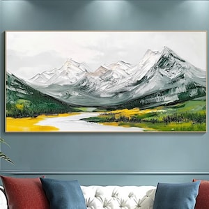 3D Texture Wall Art Vibrant Mountain Painting On Canvas Abstract Nature Art Work Snowy Mountain Painting Large Canvas Art for Living Room