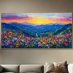 Original Oil Painting On Canvas Mountain Painting 3D Textured Wall Art Vibrant Sunrise Landscape Canvas Art Extra Large Living Room Wall Art