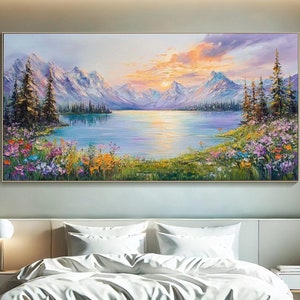 3D Texture Wall Art Vibrant Mountain Painting On Canvas Abstract Nature Art Work Snowy Mountain Painting Large Canvas Art for Living Room